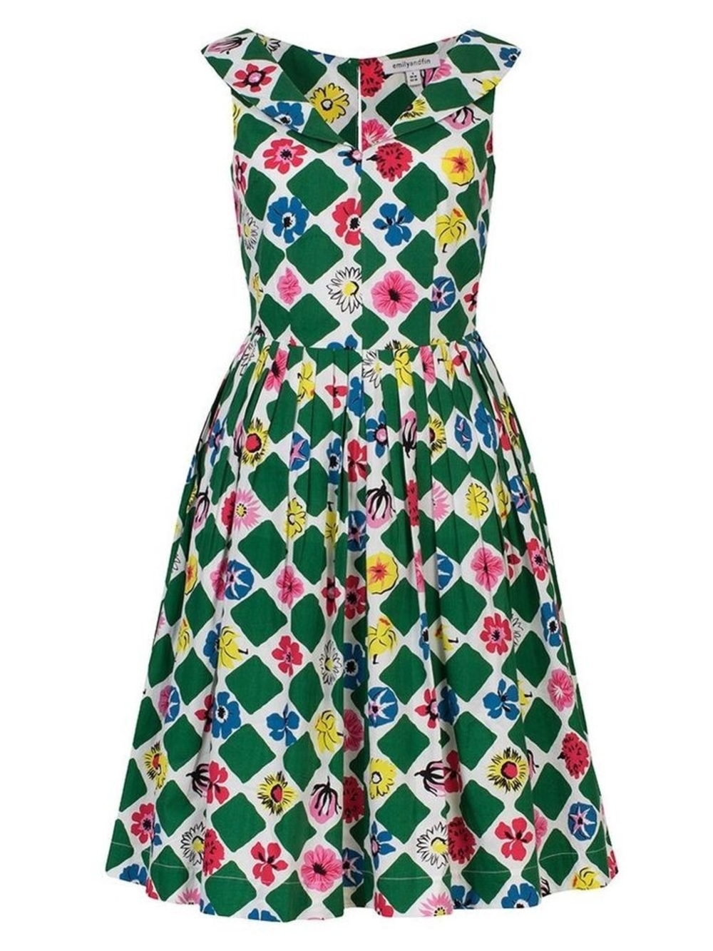 Emily And Fin Lulu Green Floral Fit-and-Flare Dress Size 16UK